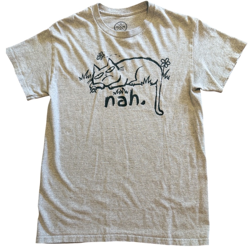 DOM Nah Cat T Shirt Womens S Gray Funny Graphic Tee Grunge Y2K